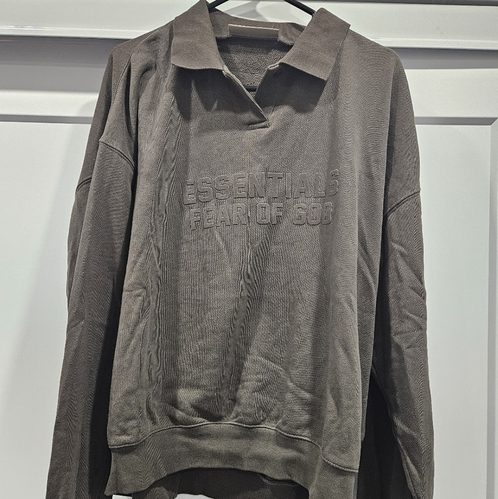 Essentials Fear of God Wood Sweatshirt Polo (Size M)